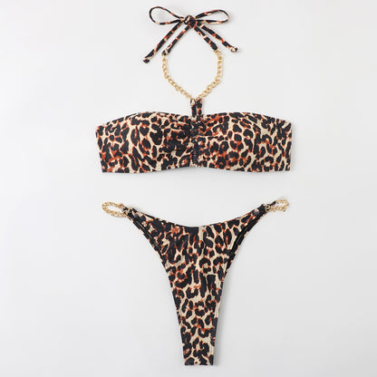 Leopard Chain Bikini Sexy Swimsuit Ladies Strap Swimwear Bikini