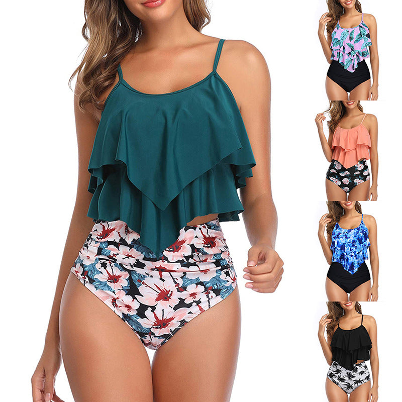 Bikini con volantes Nuevo traje de baño de cintura alta Bikini de traje de baño para mujer 