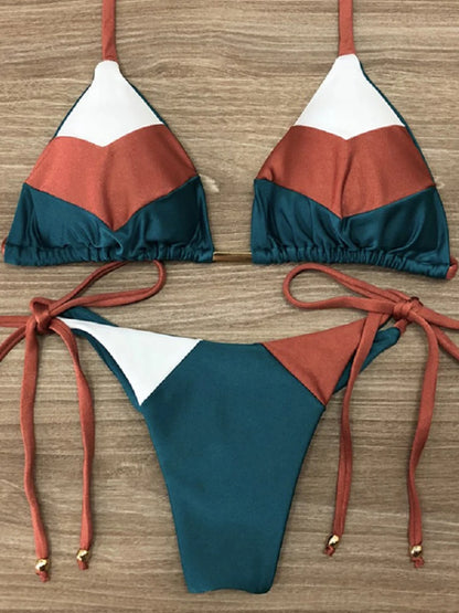 Color Block String Bikini