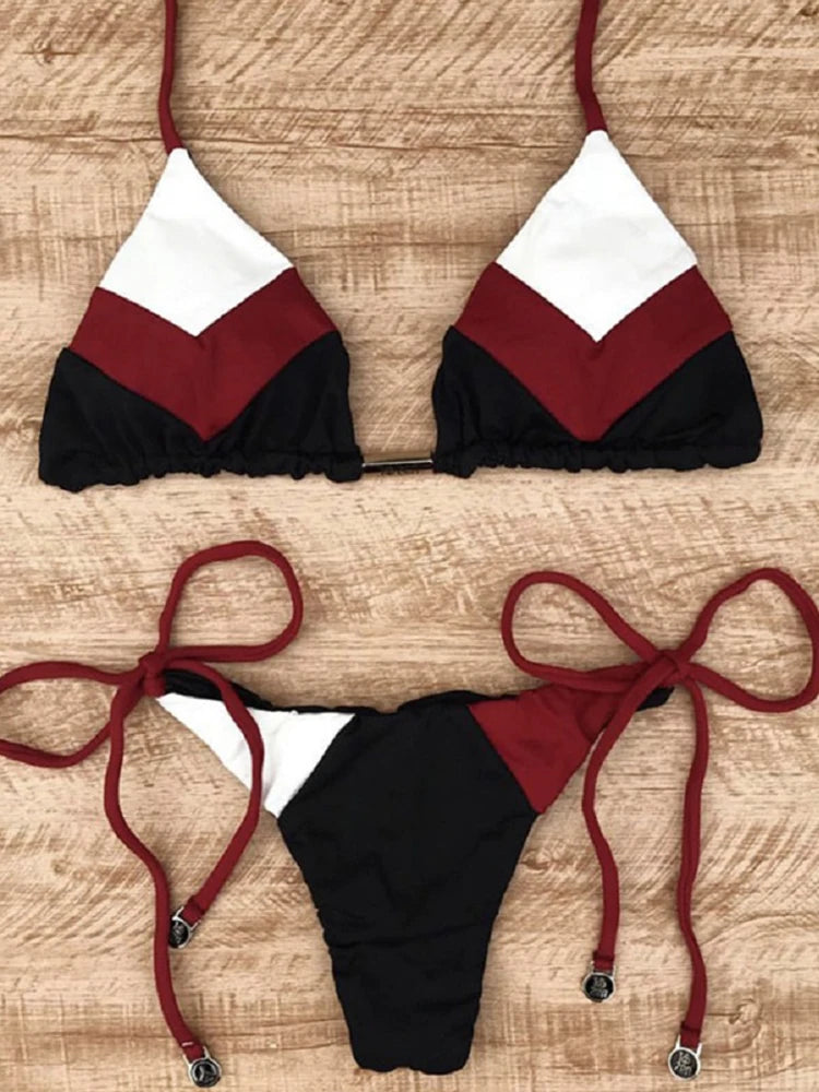 Color Block String Bikini