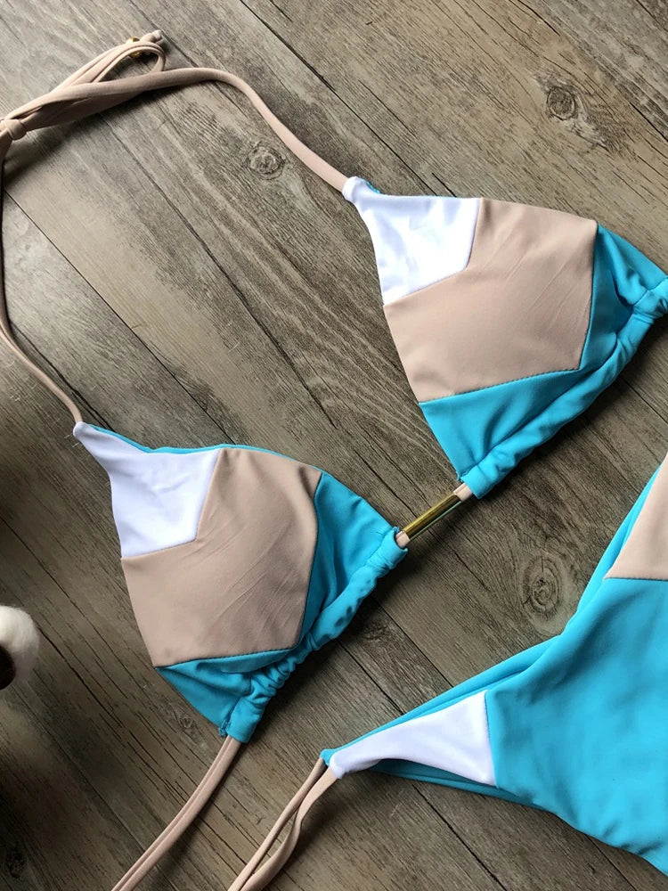 Color Block String Bikini