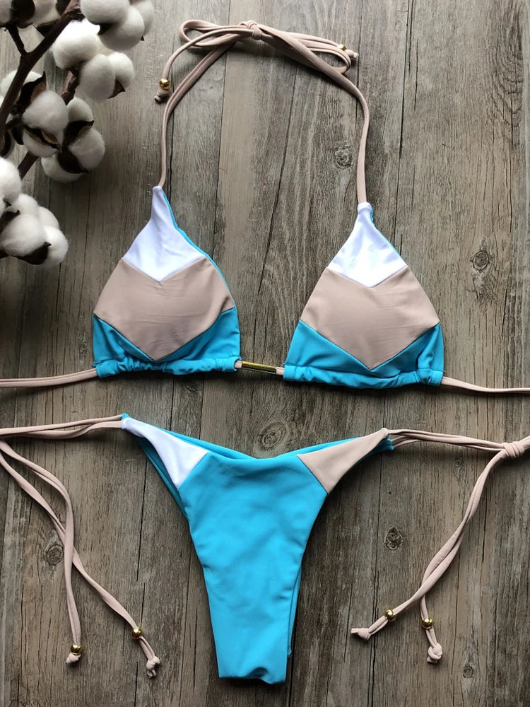 Color Block String Bikini