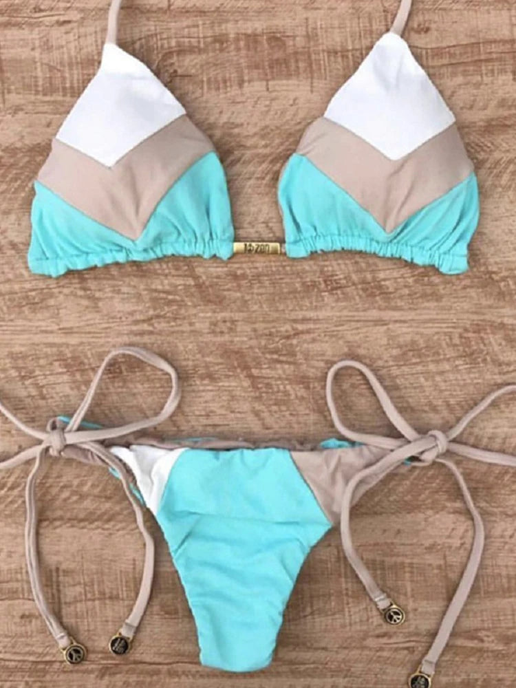 Color Block String Bikini