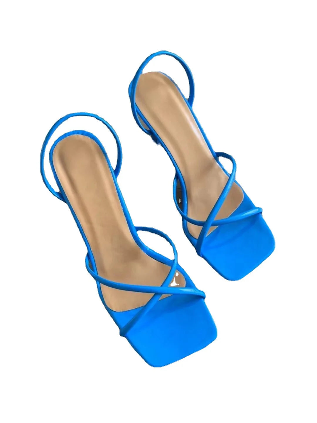 Square Toe Strappy Pumps Slip-On Open Toe Sandals Heels