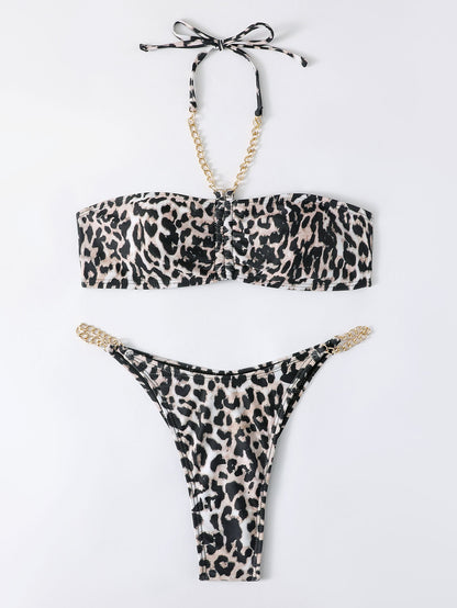 Leopard Chain Bikini Sexy Swimsuit Ladies Strap Swimwear Bikini