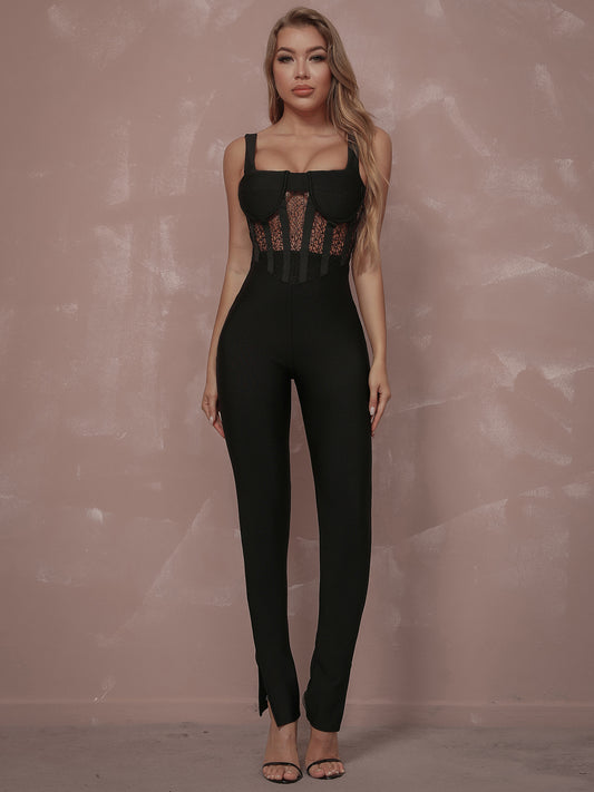 New Lace Sleeveless Fashion One-Piece Slim Fit Solid Color Jumpsuit