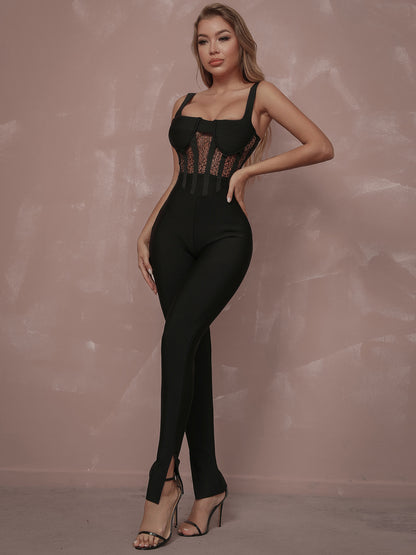 New Lace Sleeveless Fashion One-Piece Slim Fit Solid Color Jumpsuit