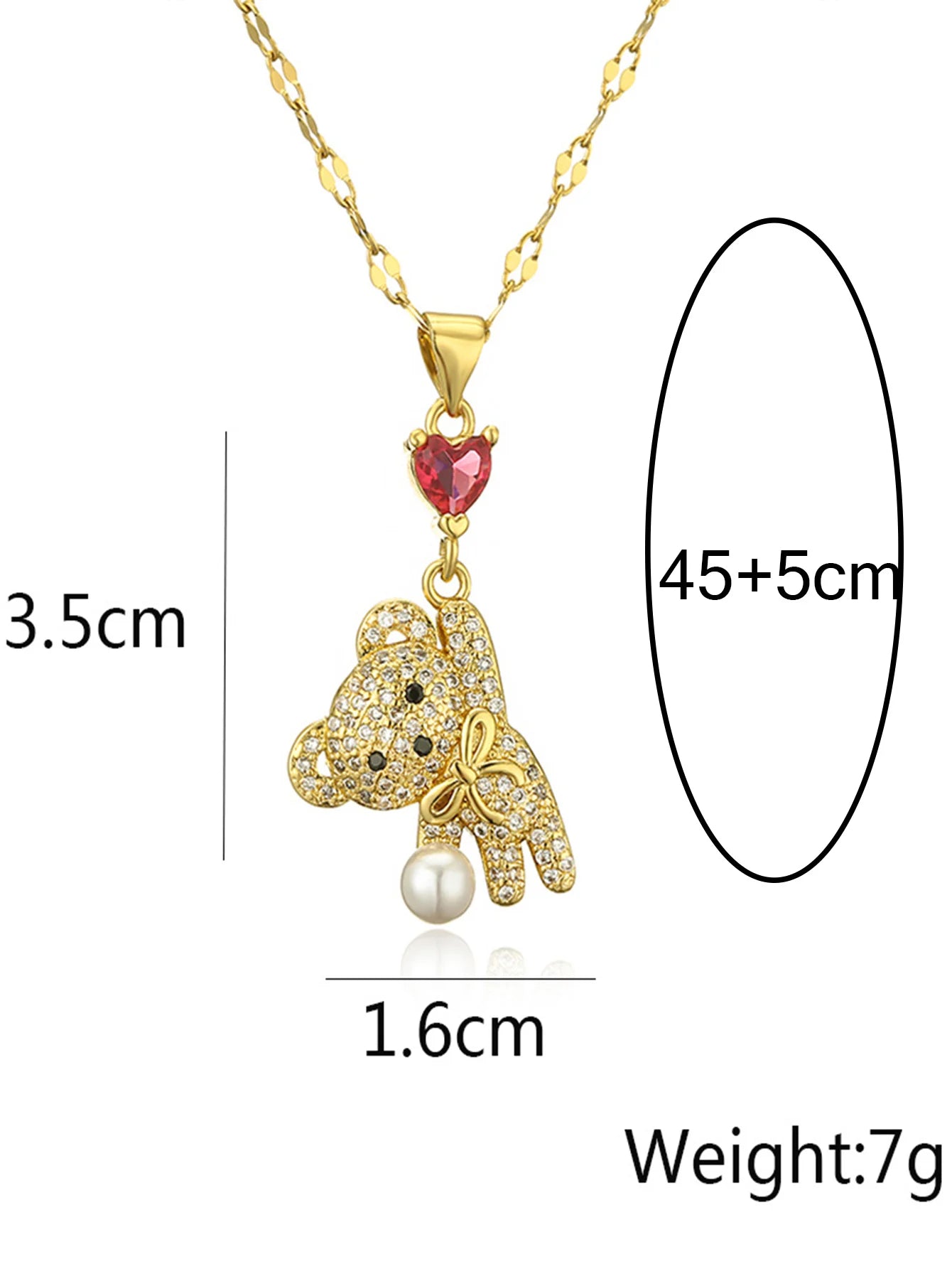 1pc New Ladies Fashion zircon heart Bear Necklace Cute Girl Cute Bear Pendant Jewelry Stainless Steel Necklace Girl Birthday Gif