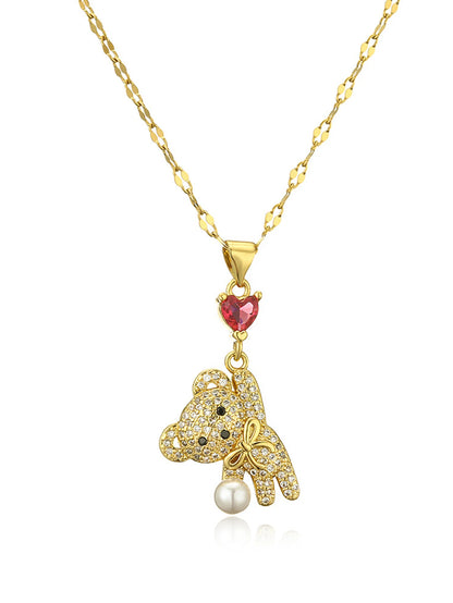 1pc New Ladies Fashion zircon heart Bear Necklace Cute Girl Cute Bear Pendant Jewelry Stainless Steel Necklace Girl Birthday Gif