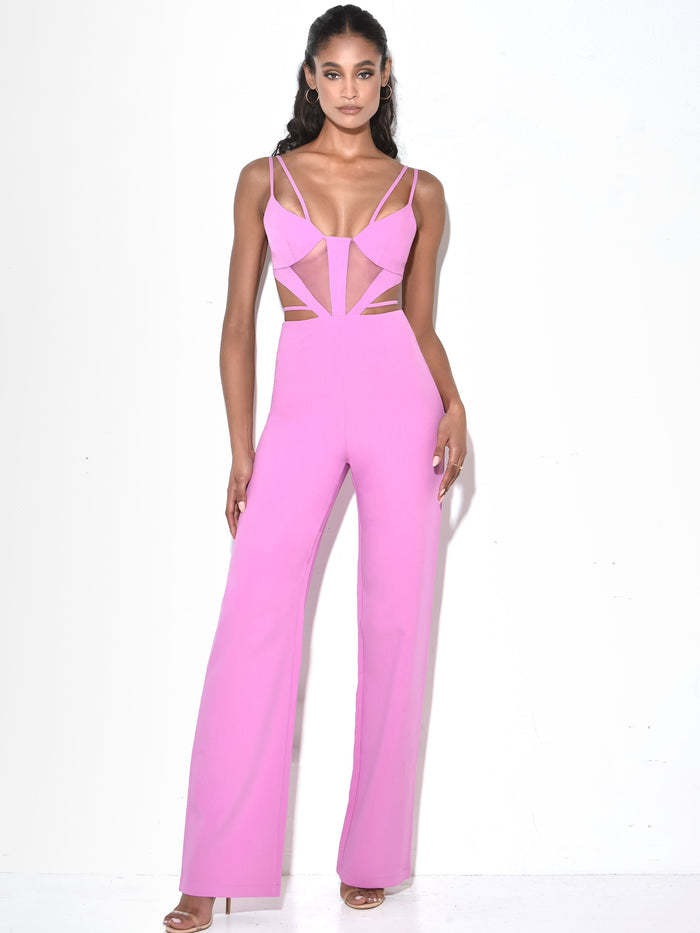 Pink Strappy Cut Out Wide Leg Jumpsuit