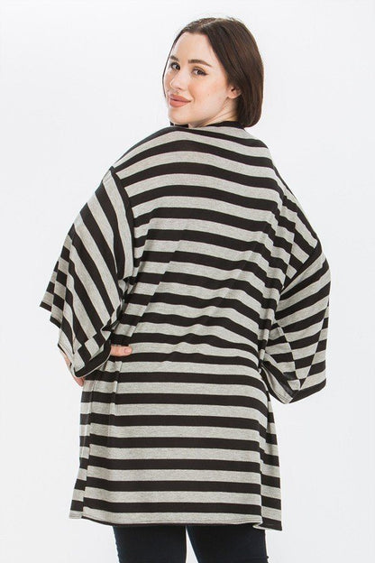 Striped, Cardigan With Kimono Style Sleeves