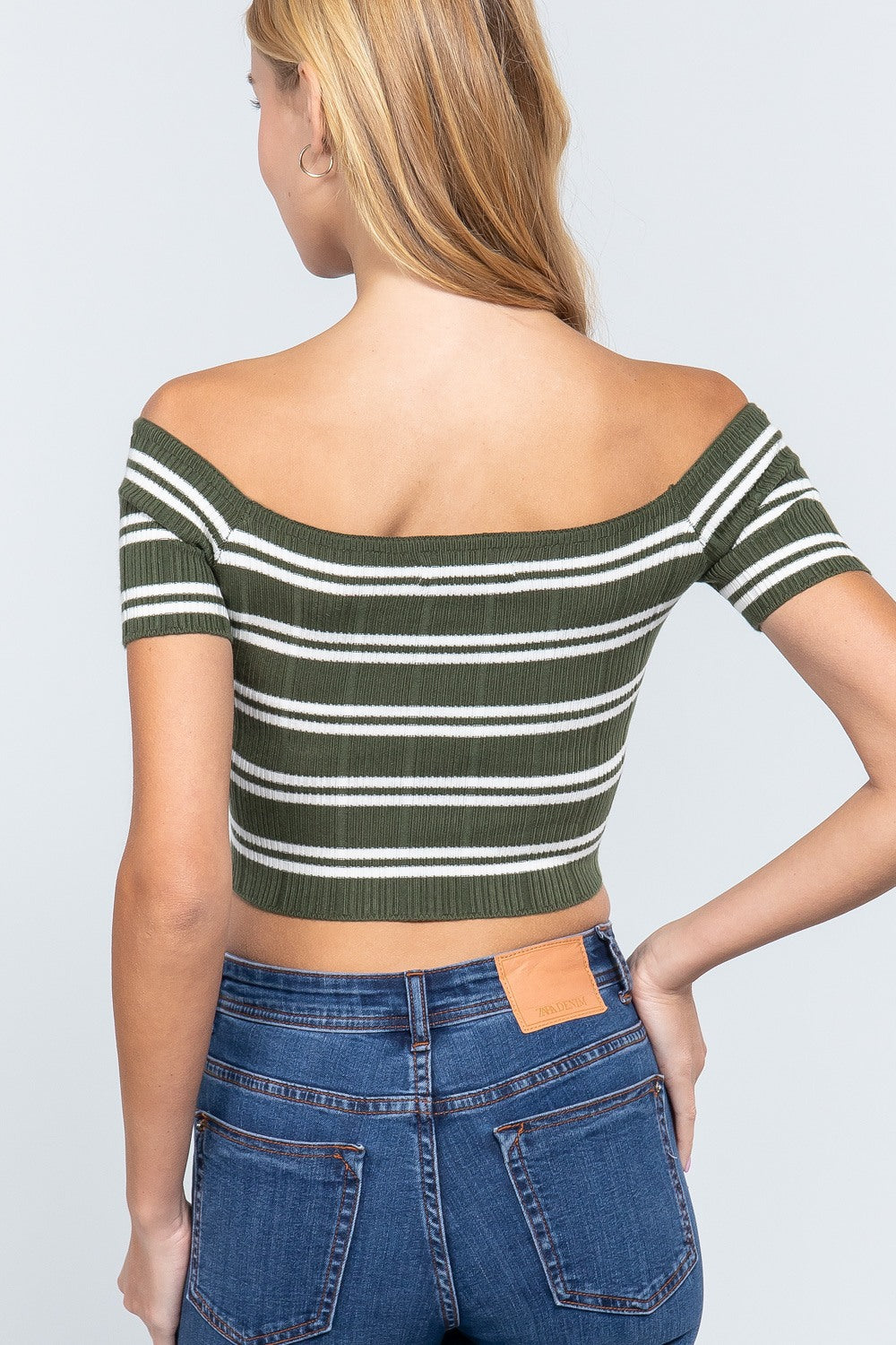 Off Shoulder Stripe Rib Sweater Top