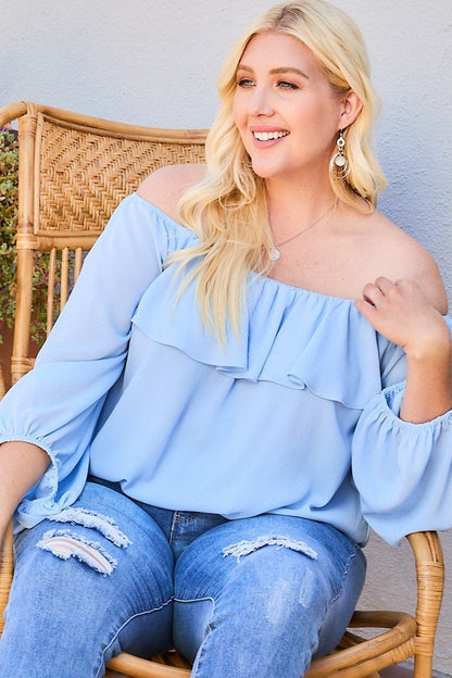 Off Shoulder Ruffle Bubble Sleeve Top