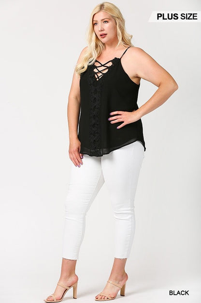 Plunging V-neckline Lattice Top With Scalloped Lace