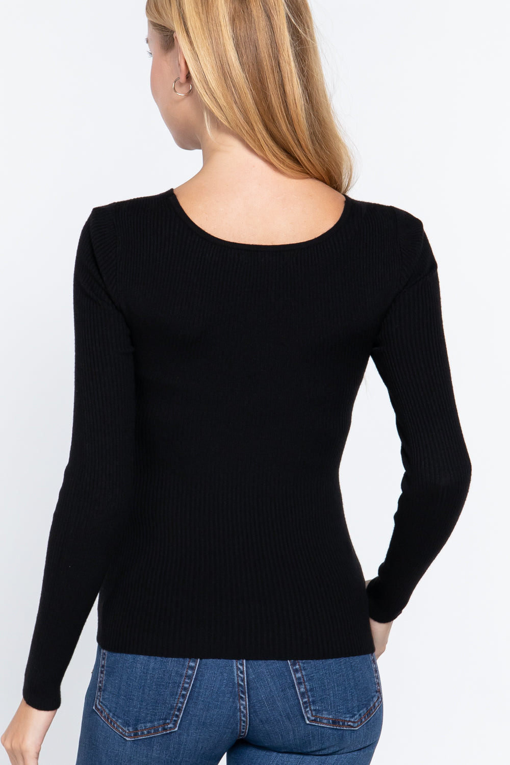 Long Slv V-neck Knotted Sweater