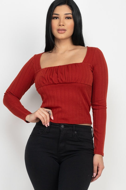 Shirred Square Neck Solid Top