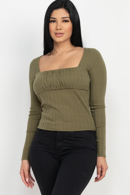 Shirred Square Neck Solid Top