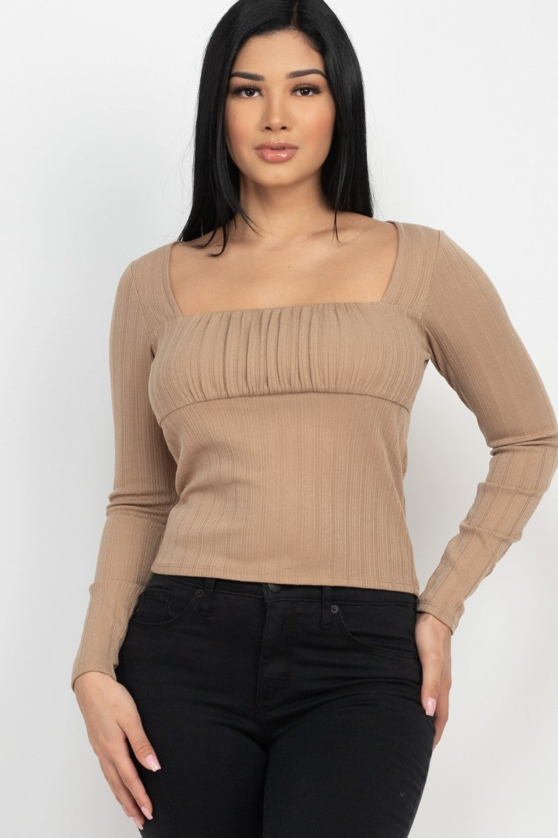 Shirred Square Neck Solid Top