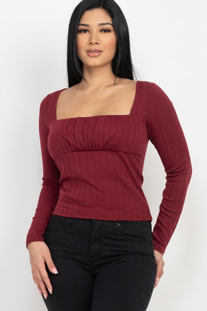 Shirred Square Neck Solid Top