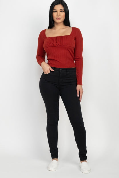 Shirred Square Neck Solid Top