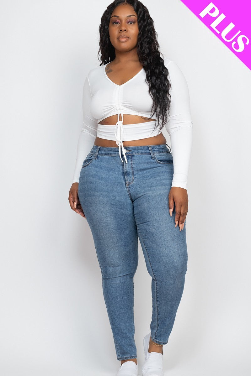 Plus Size Drawstring Ruched Cutout Crop Top