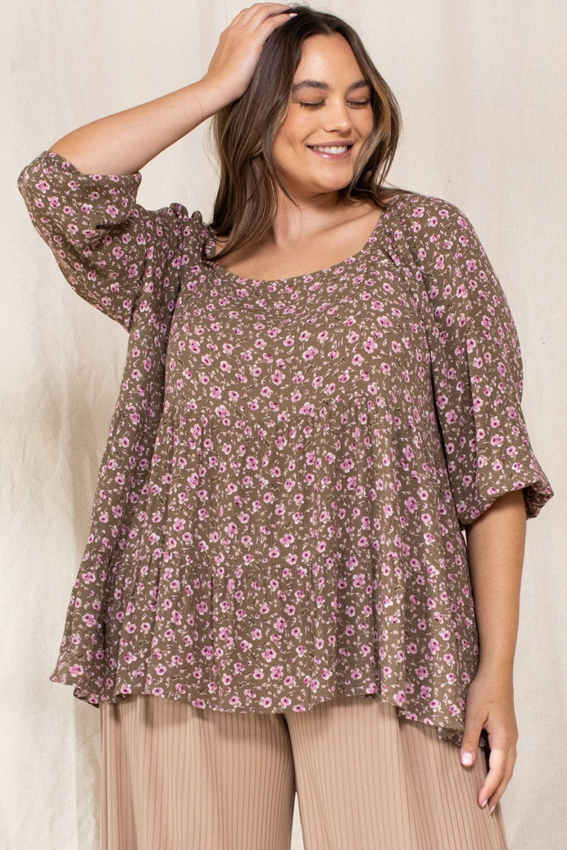 Tiny Floral Printed Square Neckline Top