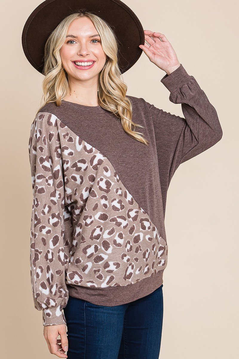 Cute Animal French Terry Brush Contrast Print Pullover With Cuff Detail