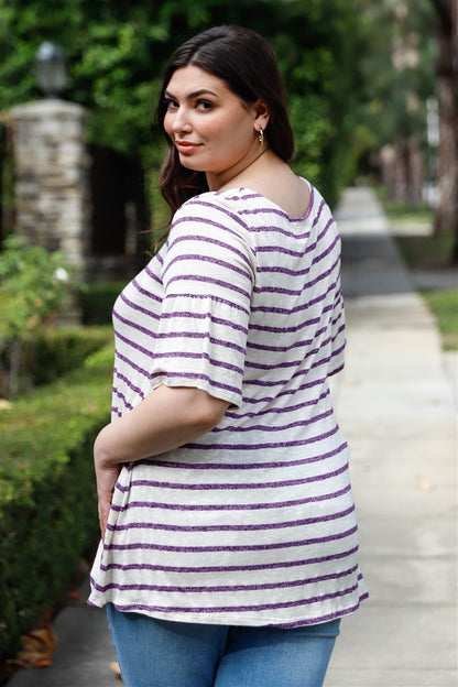 Plus Stripe Bell Short Sleeve Top