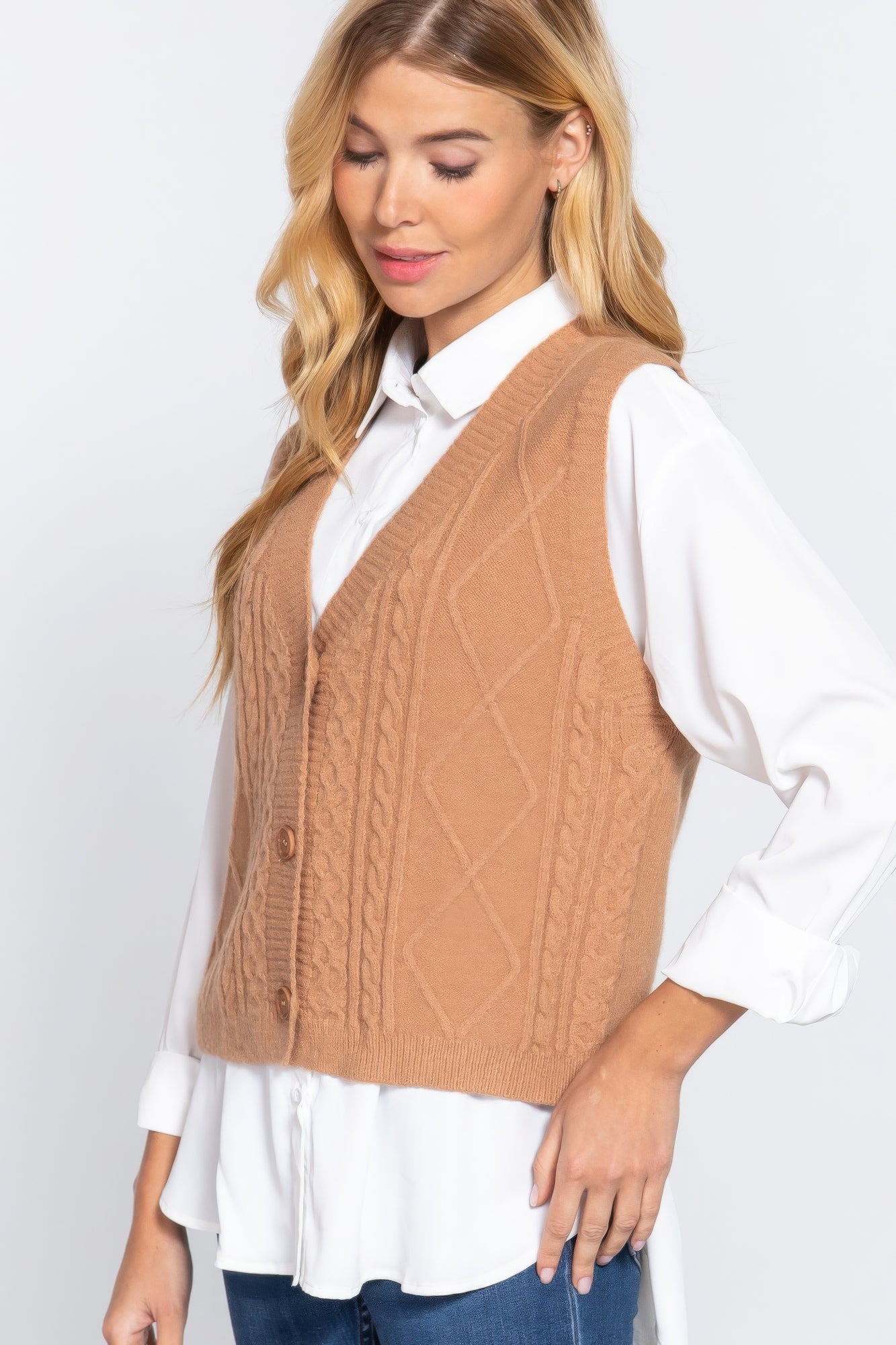 V-neck Cable Sweater Vest Cardigan