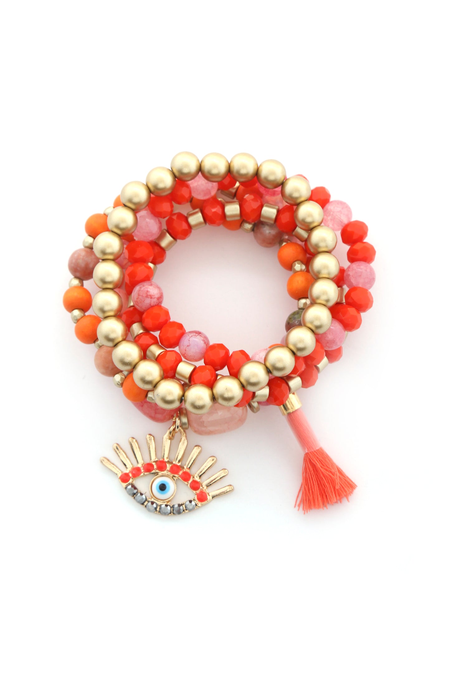 Conjunto de pulsera con borlas y cuentas de mal de ojo