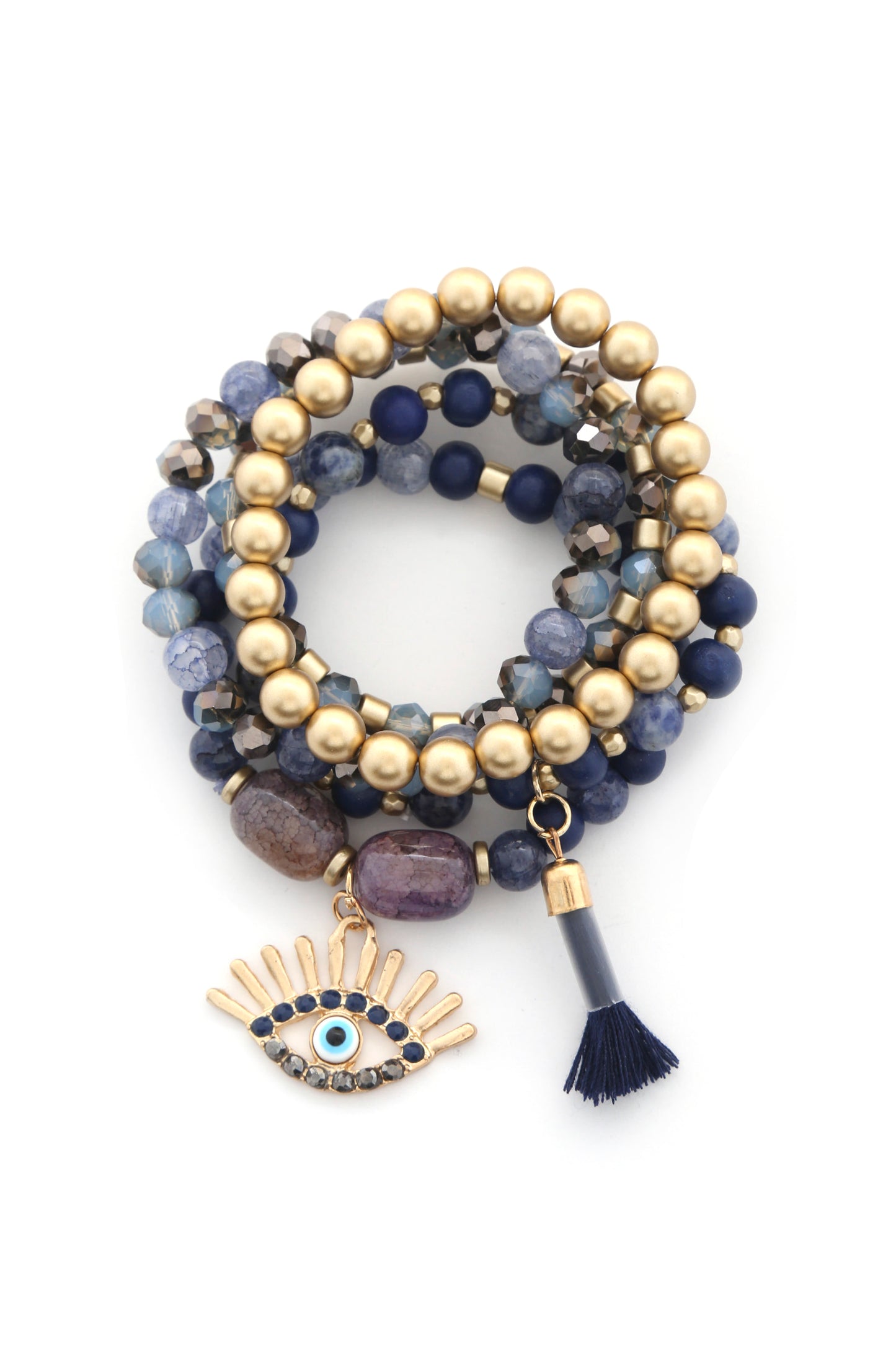 Conjunto de pulsera con borlas y cuentas de mal de ojo