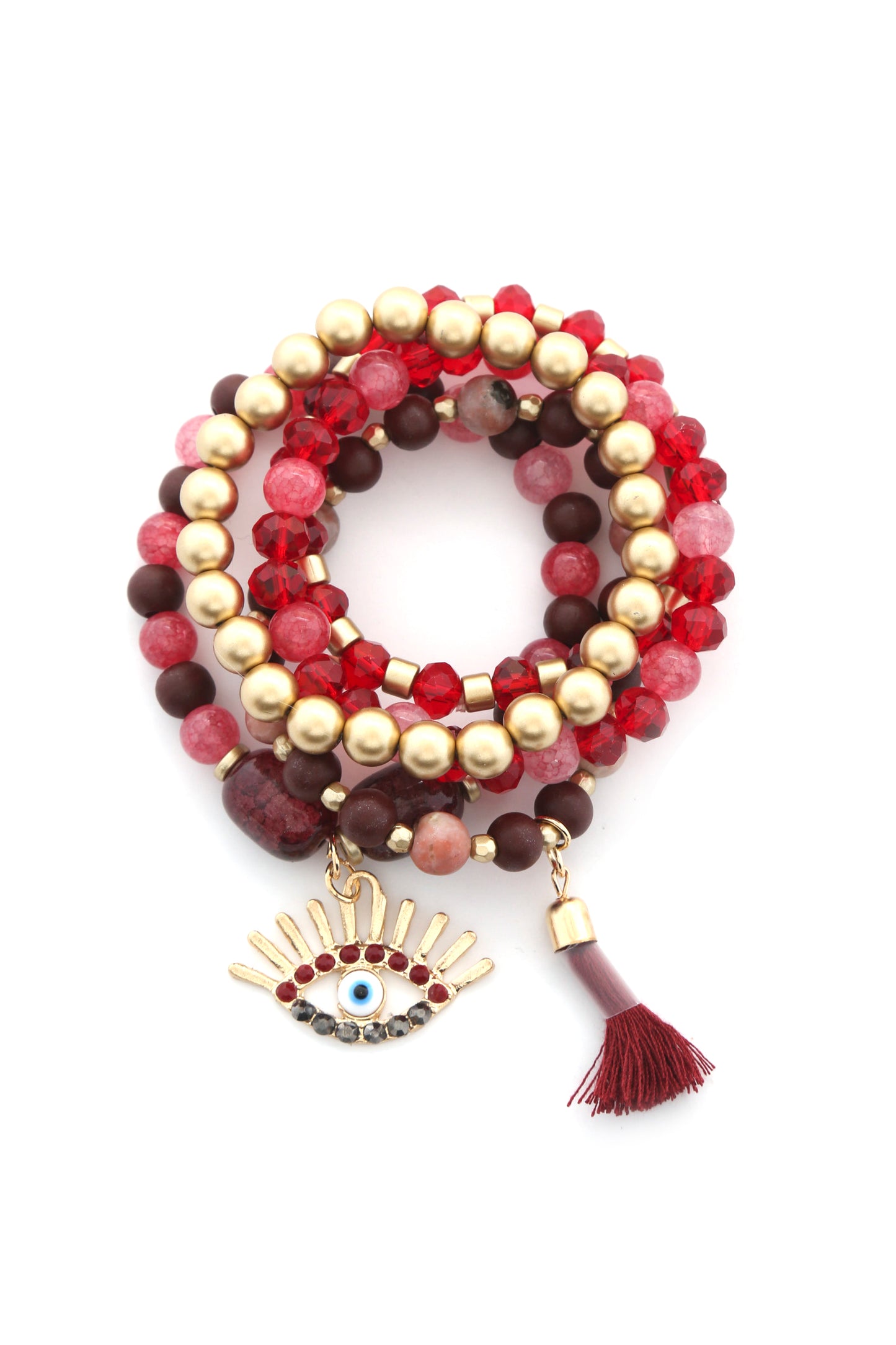 Conjunto de pulsera con borlas y cuentas de mal de ojo