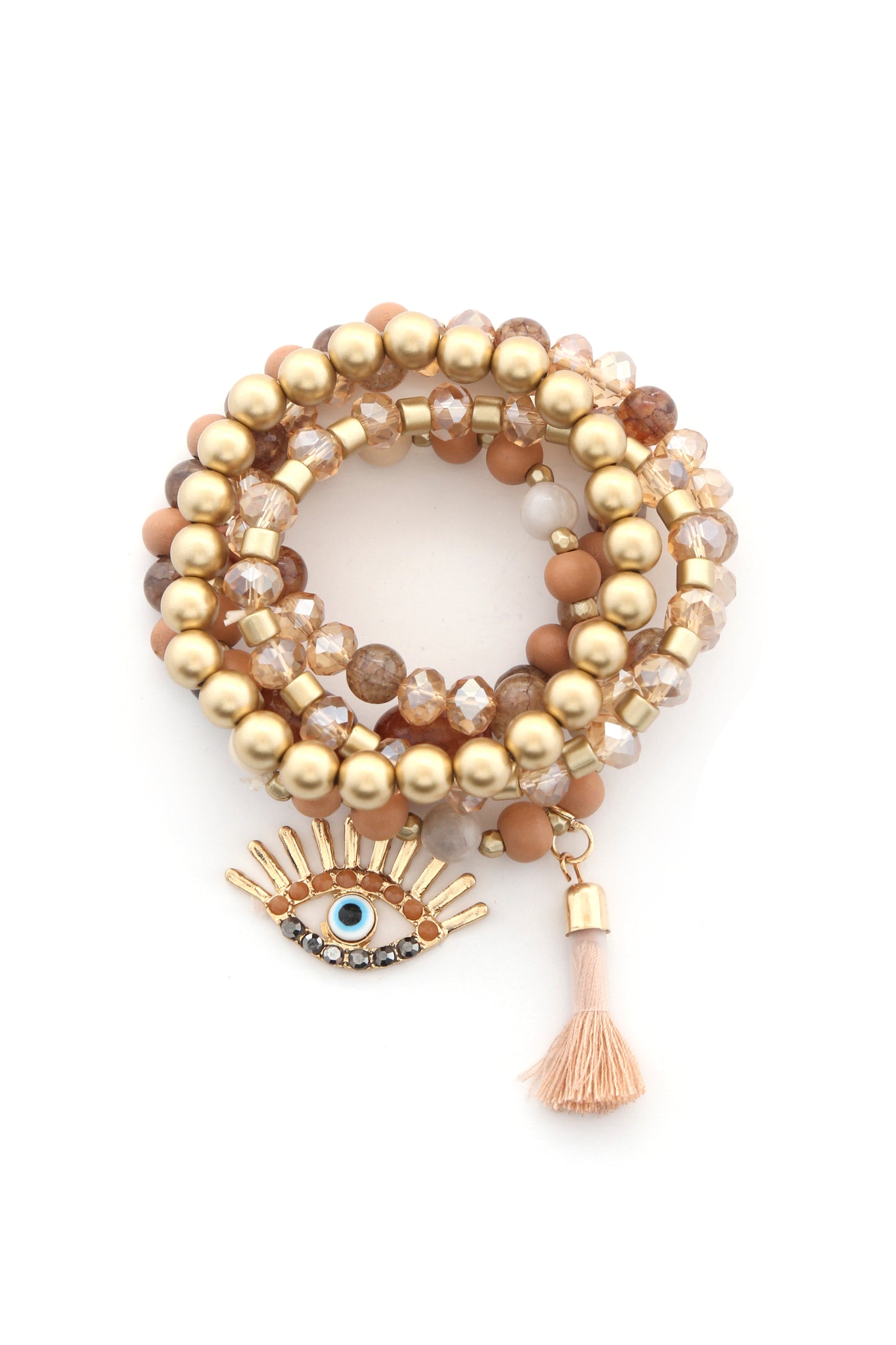 Conjunto de pulsera con borlas y cuentas de mal de ojo