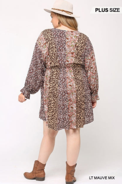 Print Mixed Dolman Sleeve Dress With Side Pockets