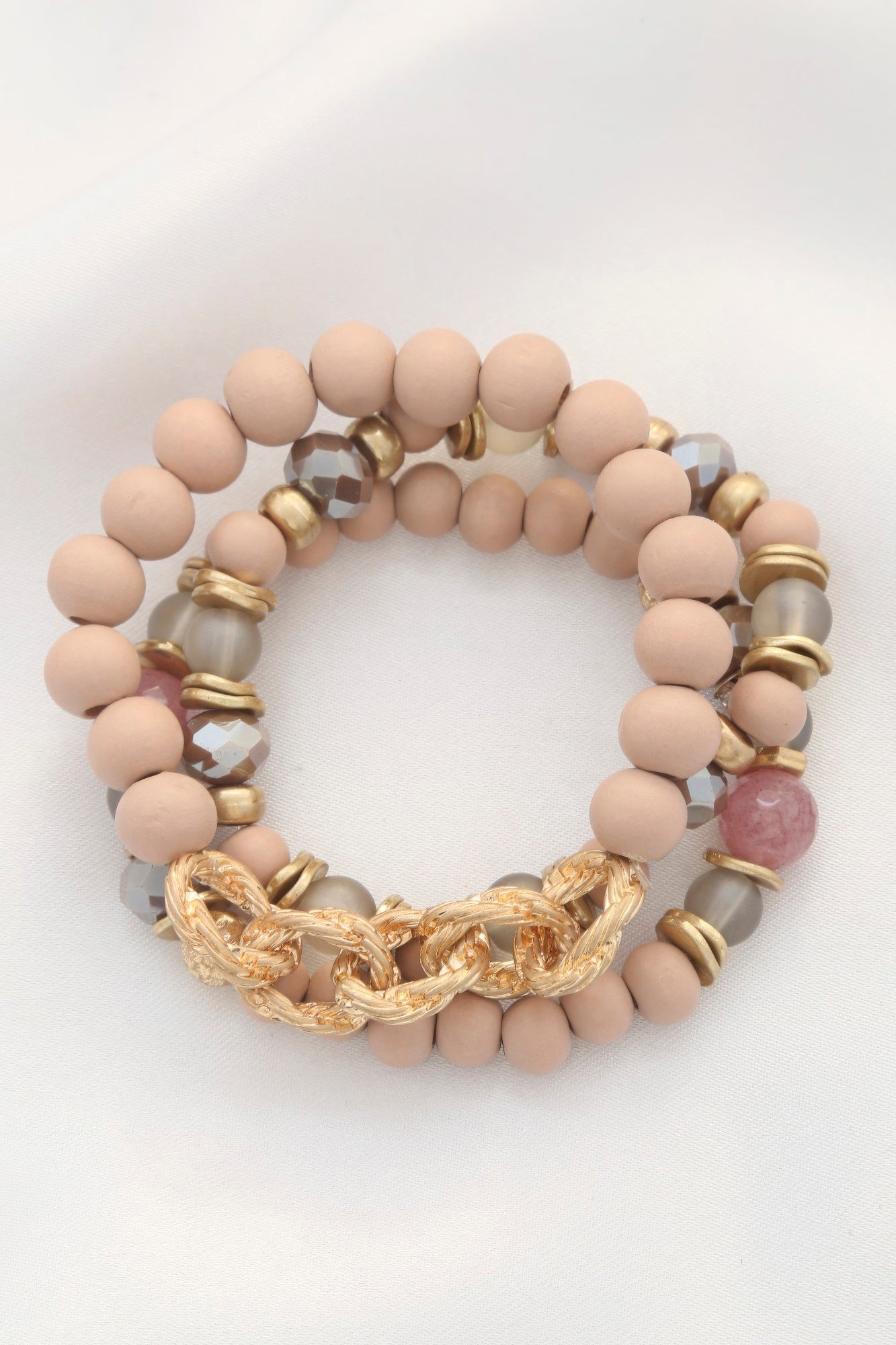 Conjunto de pulsera con cuentas y eslabones circulares