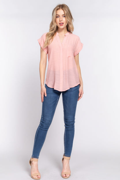 Dolman Slv Button Down Woven Top