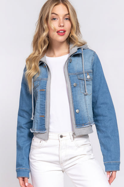 Long Slv Terry Hoodie Denim Jacket