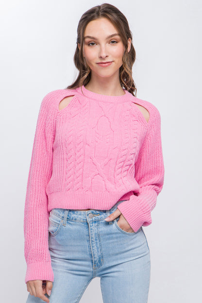 Knit Pullover Sweater With Cold Shoulder Detail