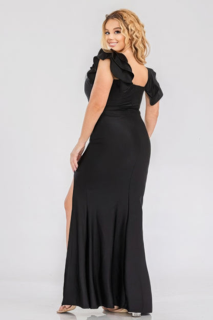 Plus Satin Strech Ruffle Paty Maxi Dress