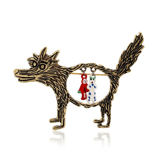 2023 Hot Vintage Wolf Brooch Jewelry Little Red Riding Hood Unique Cartoon Punk Brooches Pins For Party