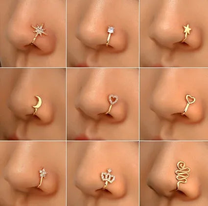 1PCS Stainless Steel Spiral Fake Nose Ring Cuff Non Piercing Nose Ring Clip On Fake Ear Cuff Earrings Women Jewelry