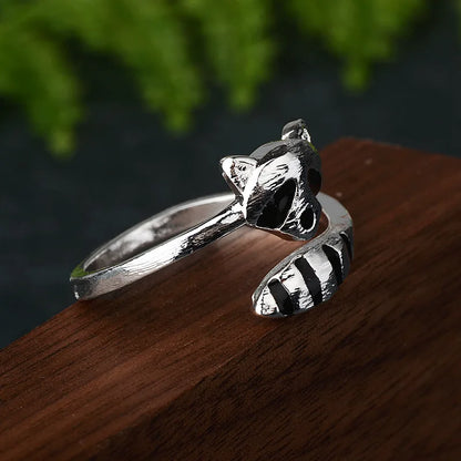 New cartoon animals cute delicate raccoon fox tail jewelry ladies engagement wedding gift open ring