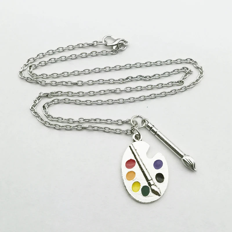 Creative New Artist Palette Pendant necklace Painter Necklace Set of Alloy Brush Pendant Ladies Jewelry Gift Art Souvenir