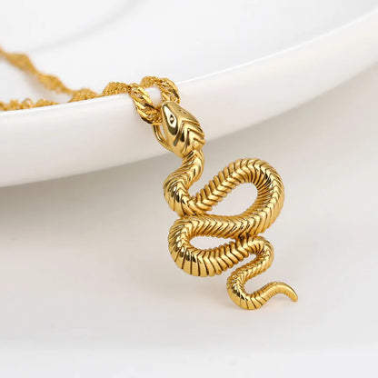 Goth Snake Pendant Necklace For Women Stainless Steel Gold Color Necklaces 2024 Trend Aesthetic Jewelry choker collares mujer