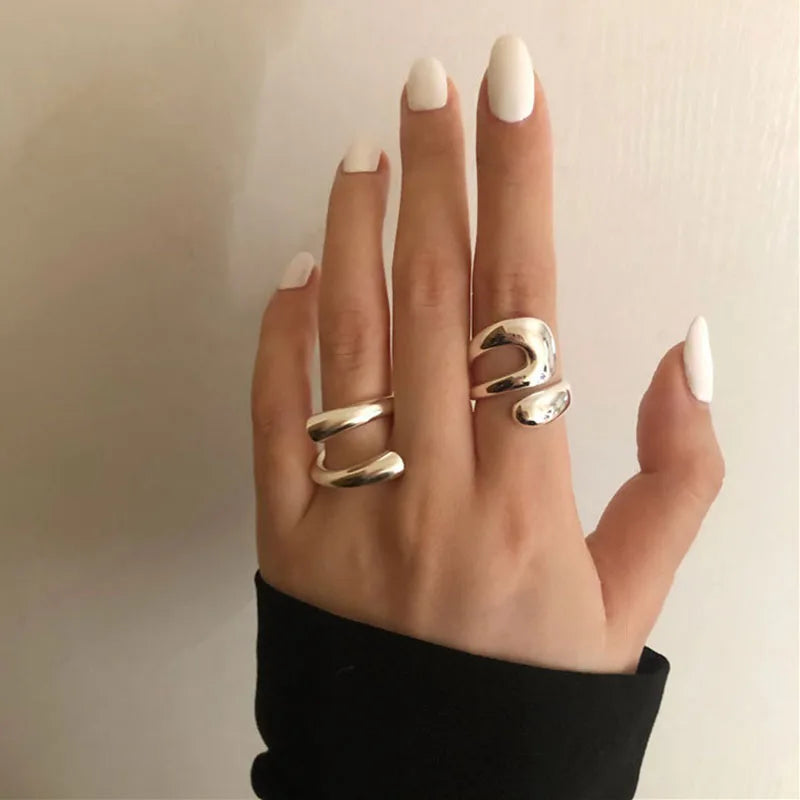 Foxanry Minimalist Silver Color Rings for Women Fashion Creative Hollow Irregular Geometric Birthday Party Jewelry Gifts