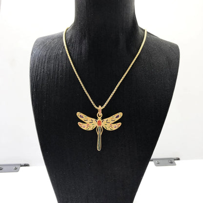 Necklace Golden Dragonfly Summer Brand New Fine Jewelry Europe 925 Sterling Silver Gift For Women