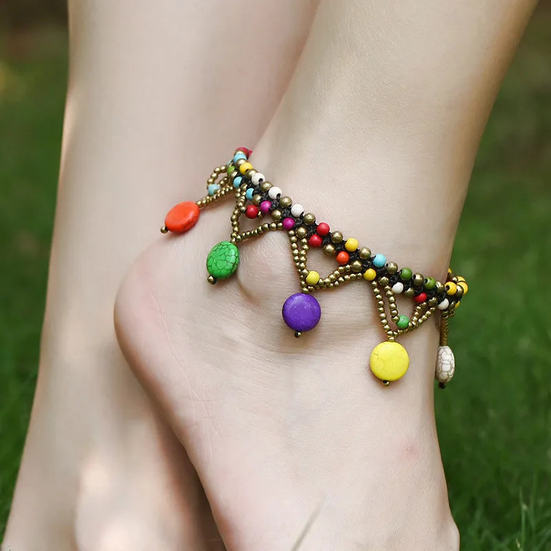 Ethnic Boho Colorful Charm Beads Ankle Chain Anklets For Women Bohemian Female Dance Party Beach Foot Jewelry bracelet cheville