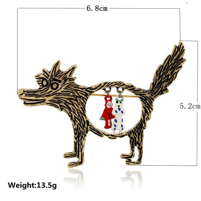 2023 Hot Vintage Wolf Brooch Jewelry Little Red Riding Hood Unique Cartoon Punk Brooches Pins For Party