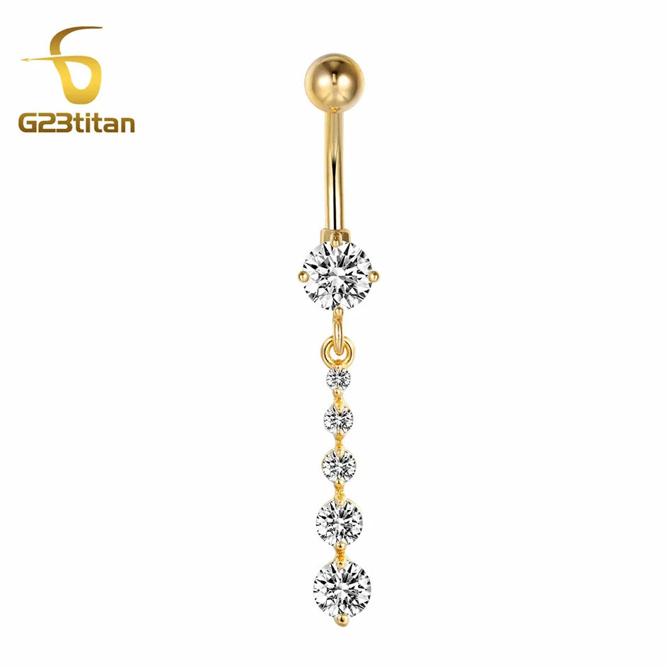 Gold Color Dangle Navel Earring for Women Zircon Pendant Belly Button Ring 14G Surgical Steel Piercing Barbell Body Jewelry