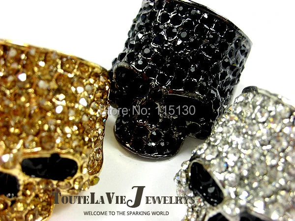 Brand Skull Rings for Men Rock Punk Unisex Crystal Black/Gold Color Biker Ring Male Fashion Jewelry Wholesale